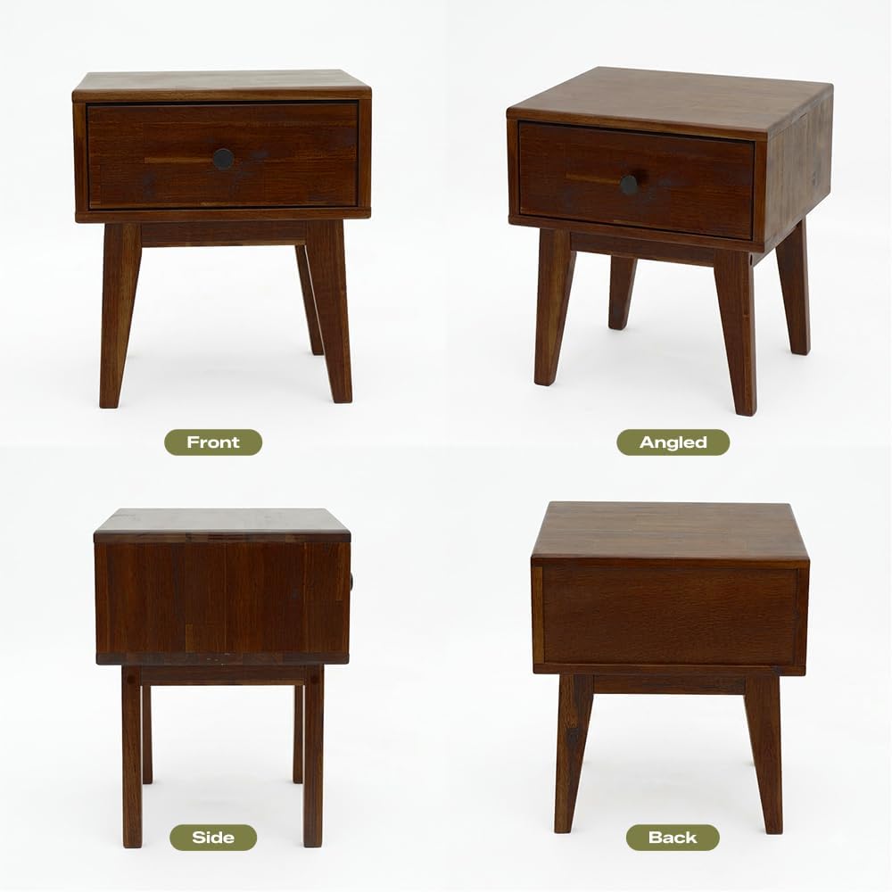 Acacia Sofia Nightstand with Drawer, Bedside Table, Solid Wood Bedside End Ta...