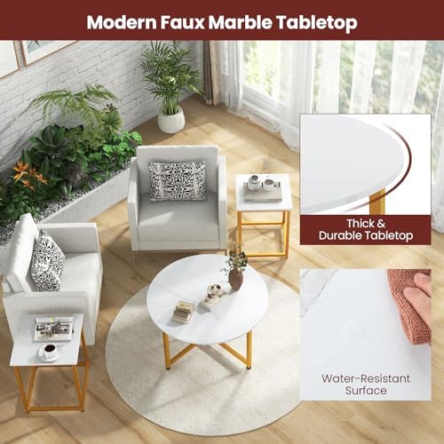 GIANTEX Round Nesting Table Set of 3, Wood Living Room Table Set, White