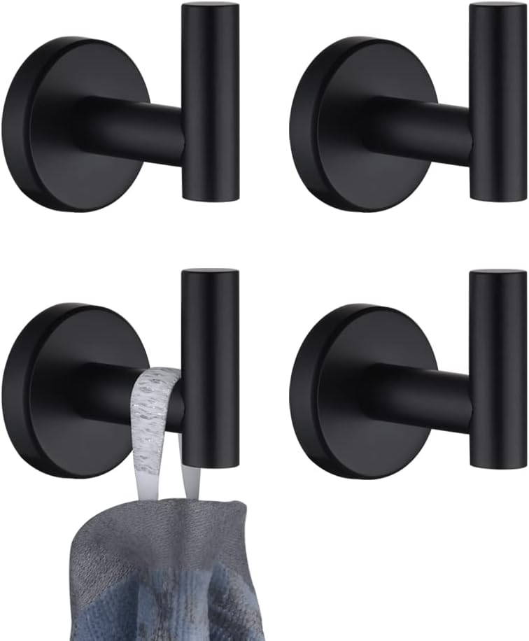 JQK Black Bathroom Towel Hook, Coat Robe Clothes Hook for Bathroom Kitchen Ga...