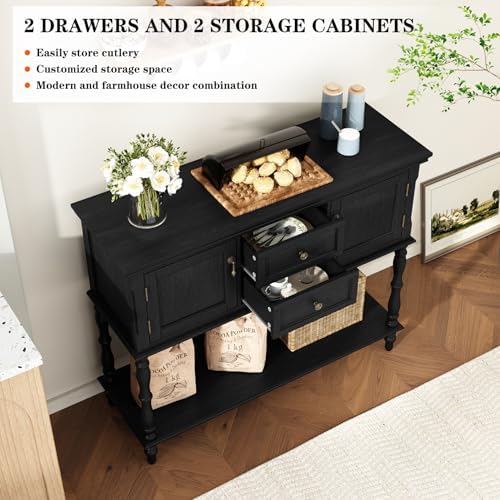 ARTPOWER Console Table with 2 Drawers, Retro Entryway Table with 2 Door