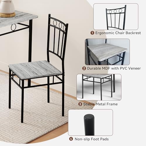 Vipbear Kitchen Dining Table Set for 4, 5-Piece Kitchen Table Set,Dining Room Table Sets,Rectangular Kitchen Table Set with 4 Chairs for Small Space, Dinette,Apartment,Retro Grey