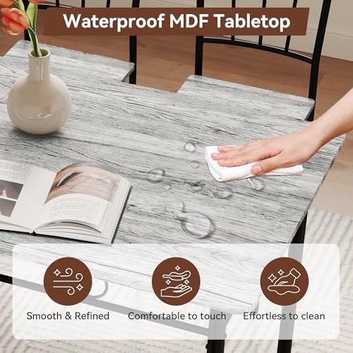 Vipbear Kitchen Dining Table Set for 4, 5-Piece Kitchen Table Set,Dining Room Table Sets,Rectangular Kitchen Table Set with 4 Chairs for Small Space, Dinette,Apartment,Retro Grey