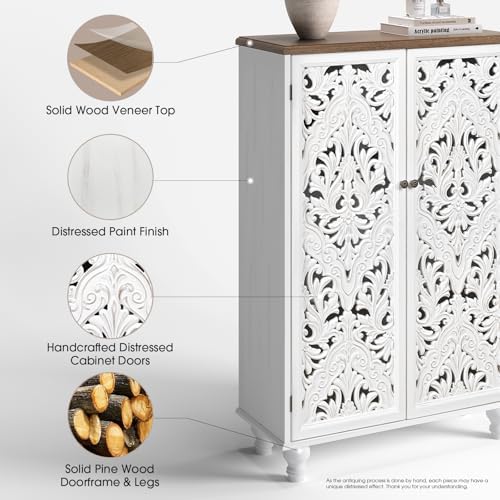 JOINICE 47" Tall Accent Cabinet with Doors & Storage for Living Room,White