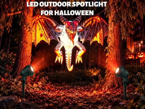Halloween & Christmas Outdoor Spotlight, 6500K Cool White LED Landscape Lighting with 4 Lenses (RGB Purple), IP67 Waterproof, 120V Plug-in for Yard, Garden Tree Holiday Decor(2 Pack, Green)