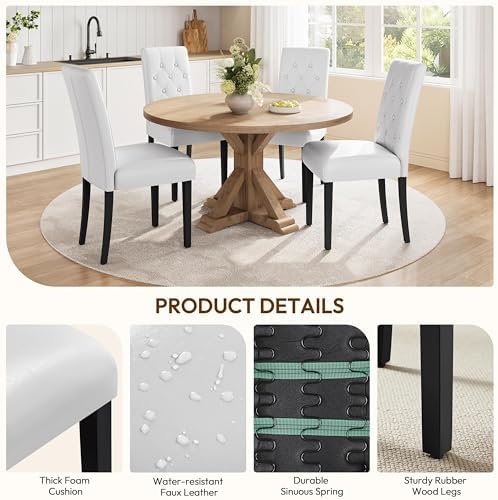 Yaheetech Dining Chairs Set of 6 Button Tufted Kitchen Chairs White