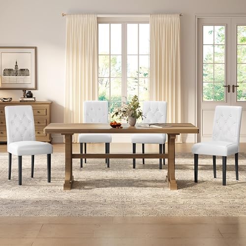 Yaheetech Dining Chairs Set of 6 Button Tufted Kitchen Chairs White