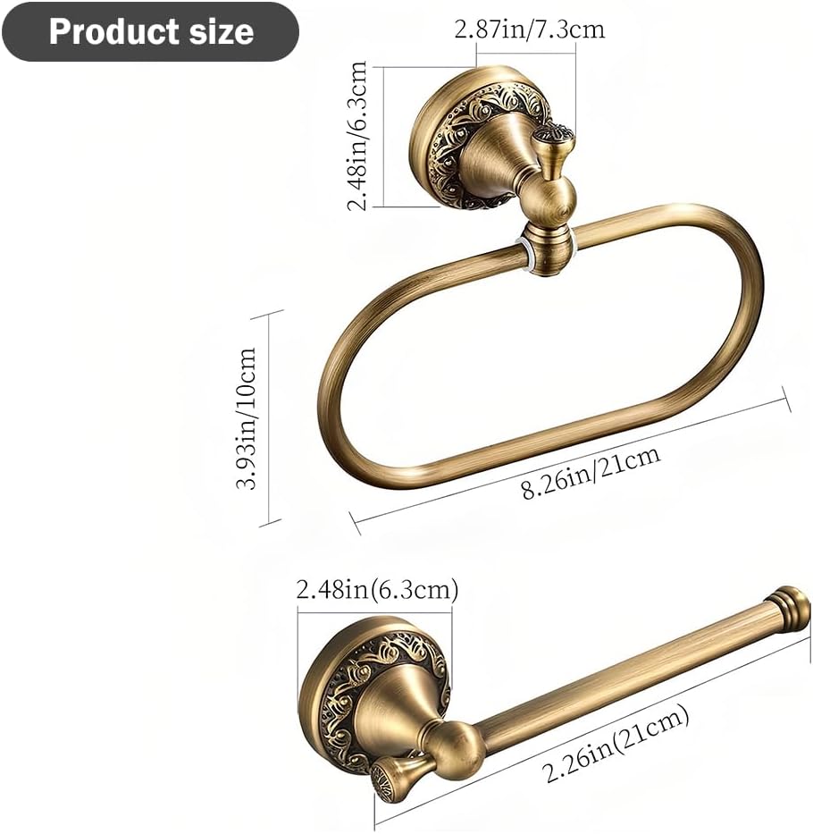 2-Piece Set Antique Brass Toilet Paper Holder, Brass Towel Ring Oval, Hand To...