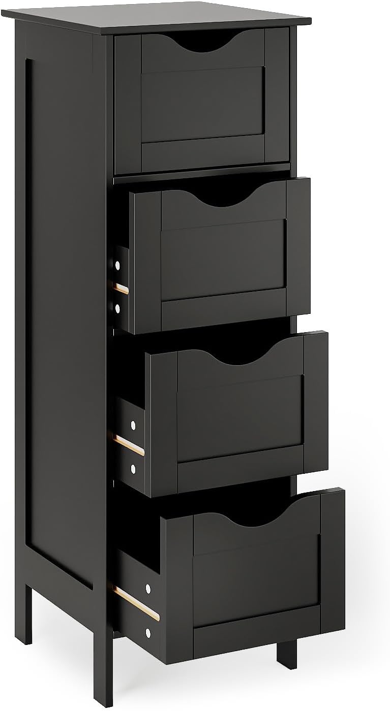 Bonnlo Slim Bathroom Floor Cabinet, 4-Drawer Wooden Freestanding Storage Unit...