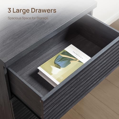 SICOTAS Black Fluted Sideboard Buffet Cabinet with 3 Large Drawers