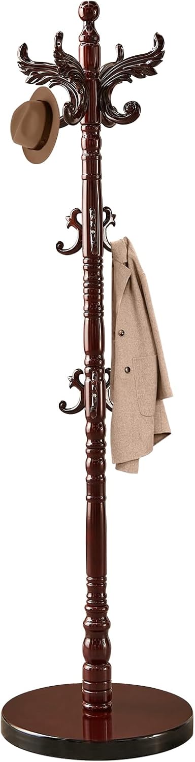 Snaikor Wooden Coat Rack Freestanding with Stable Round Base 14 Hooks