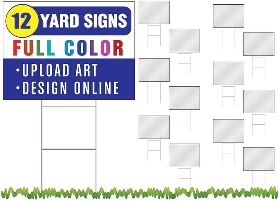 SignsDirect 12-Pack of Custom 24x18 Yard Signs, UV Ink Printed Full Color Wat...