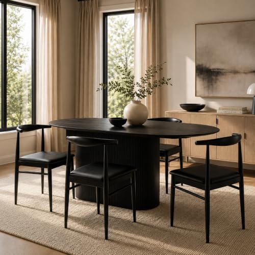 Yaheetech Mid Century Modern Dining Chairs Set of 6 Metal Legs Black Chair