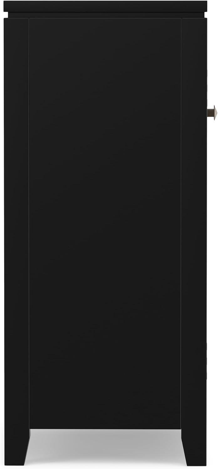 SIMPLIHOME Cosmopolitan 30" Wide Solid Wood Storage Cabinet in Black