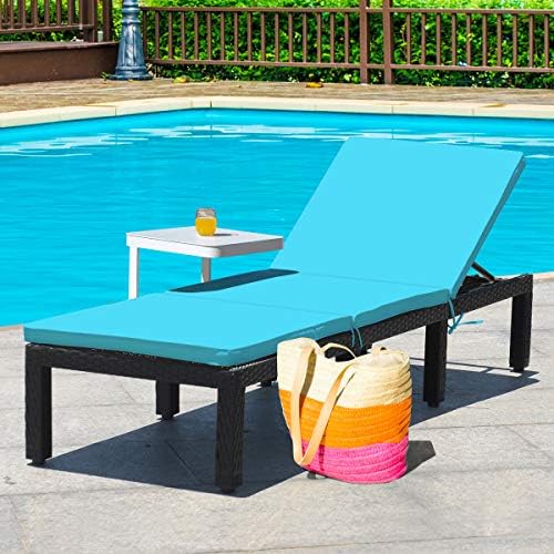 Tangkula Patio Wicker Chaise Lounge with Adjustable Backrest, Turquoise