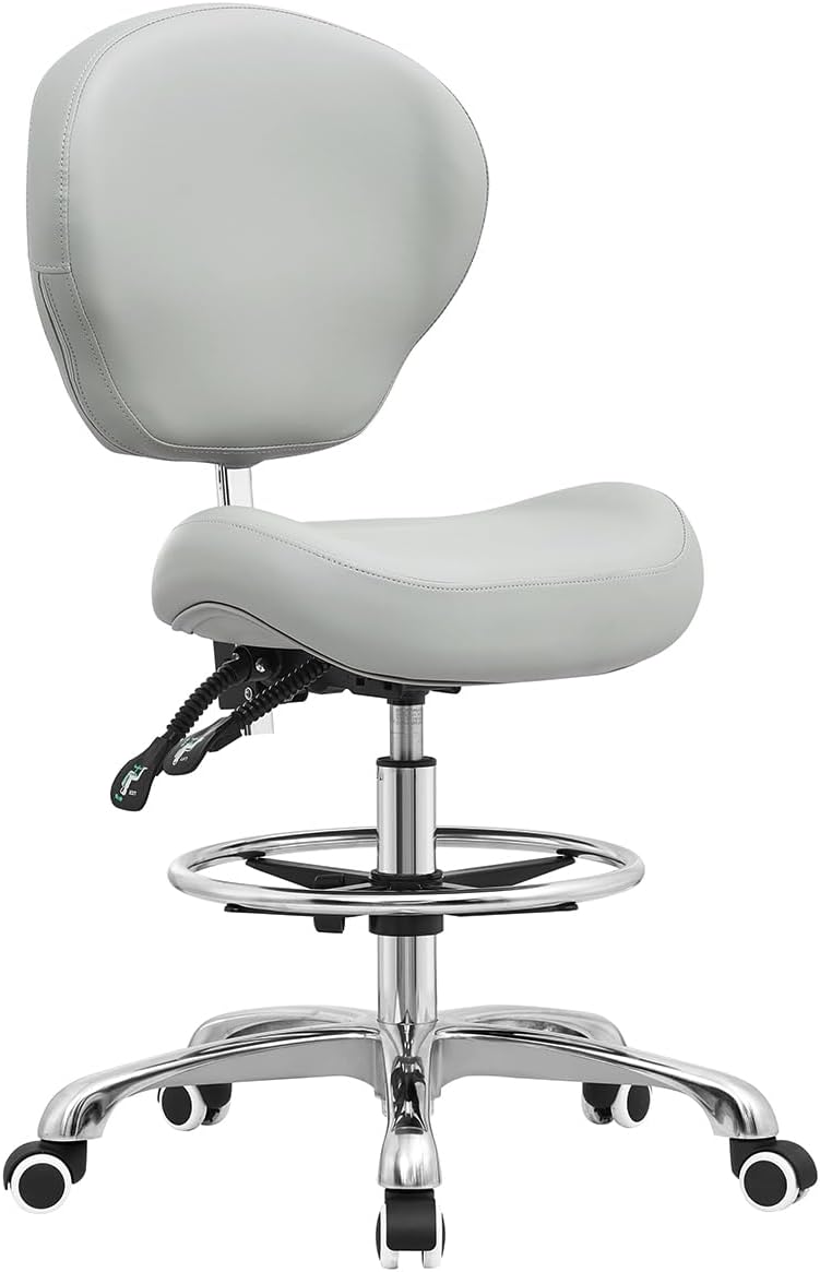 Kaleurrier Adjustable Stools Drafting Chair: with Back Rest & Foot Rest
