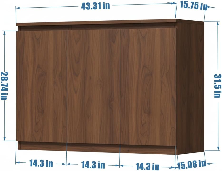 holzart 43" Walnut Brown Buffet Cabinet Sideboard with Storage - Modern ...