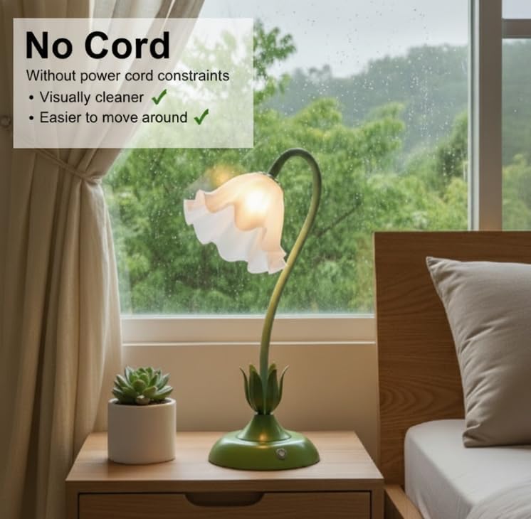 Cordless Flower Table Lamp Green, Valentine‘s Gift, 5200-mAh Rechargeable Tou...