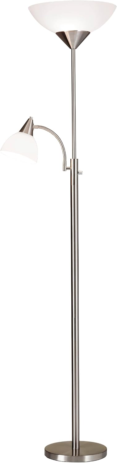 Adesso Floor Lamp, Brushed Steel, Dual-Socket, Adjustable Reading Light 71”