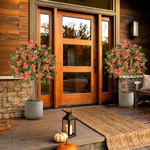 2PCS Fall Tree 4FT Artificial Bougainvillea Tree with Ground Spike UV Resista...