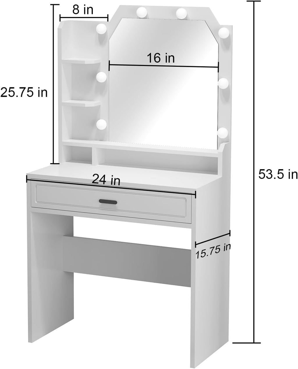 Makeup Vanity with Mirror with Lights for Girls White Lighted Vanity Desk Small Makeup Vanity Table Set with Storage Drawers 3 Lighting Modes & Adjustable Brightness