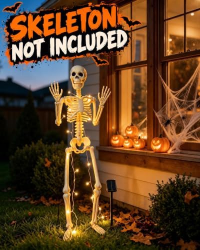 Halloween Skeleton Stand Kit & Solar String Lights,【Skeleton Not Included】