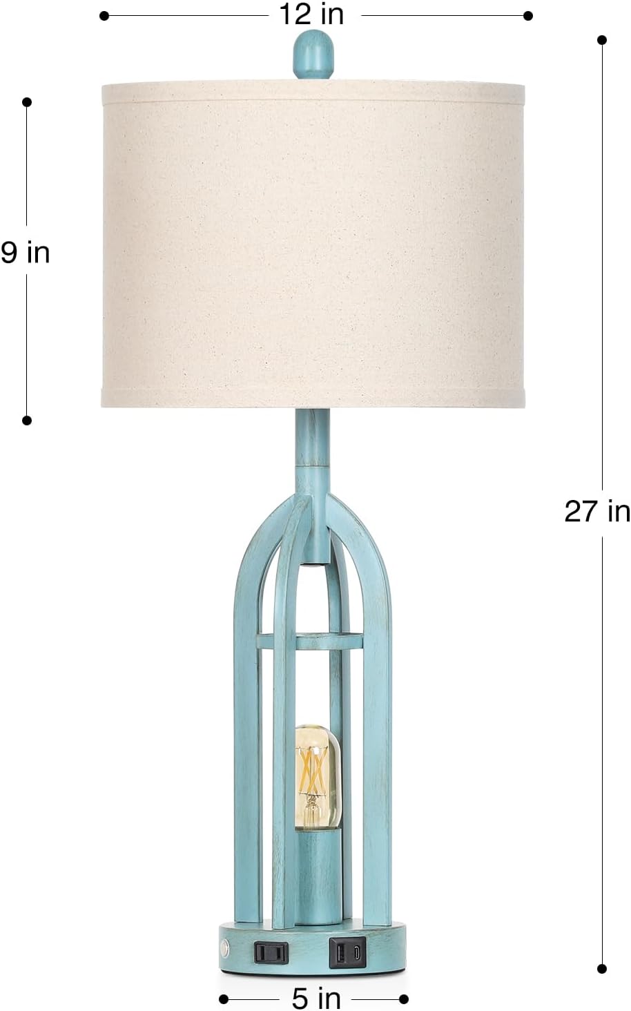 Cinyirong 27" Industrial Farmhouse Table Lamp,Vintage Rustic Blue Beside...