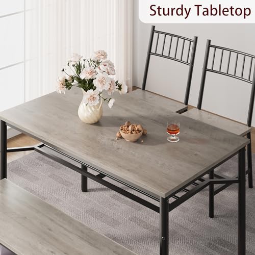 Garvee Dining Table Set for 4 with Bench and Chairs, 4-Piece Kitchen Table Set with Storage – Space-Saving Dining Table for Apartments and Dining Rooms, Gray