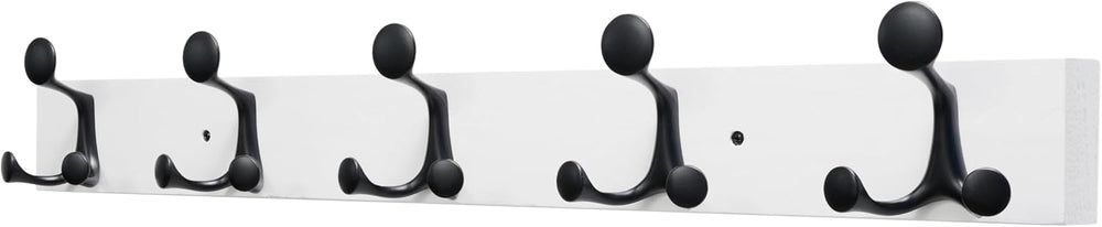 SKOLOO 30-Inch White Wood Coat Rack Wall Mount with 5 Triple Hooks - Ideal fo...