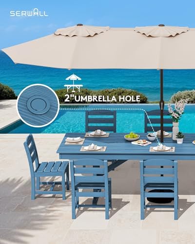 SERWALL 9Pcs 84" HDPE Outdoor Dining Set for 8 with Armless Chairs,Blue