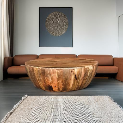 TUP THE URBAN PORT Arthur Mango Wood Round Coffee Table, Dark Brown