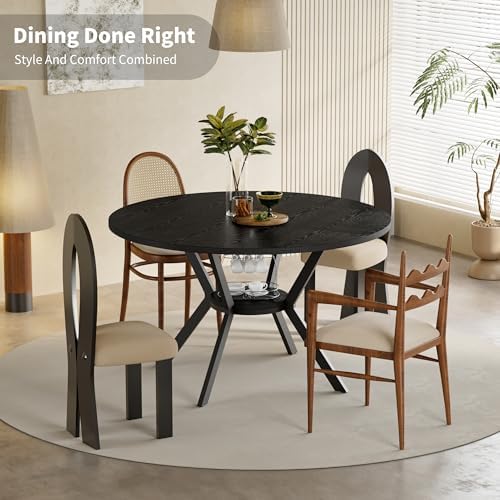 Black Wood Dining Table for 2-4, 42 Inch Round Kitchen Table with Storage
