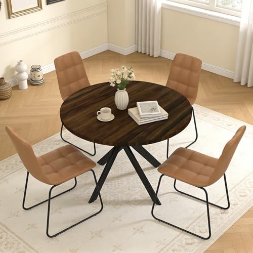 44" Round Dining Table Set for 4, Modern X-Shaped Metal Leg Table