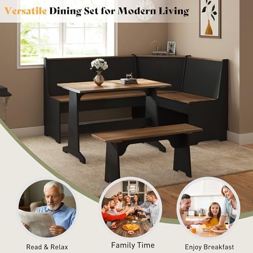 AMERLIFE 3-Piece Corner Dining Set with Hidden Storage, Black Oak