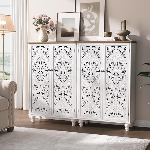 JOINICE 47" Tall Accent Cabinet with Doors & Storage for Living Room,White
