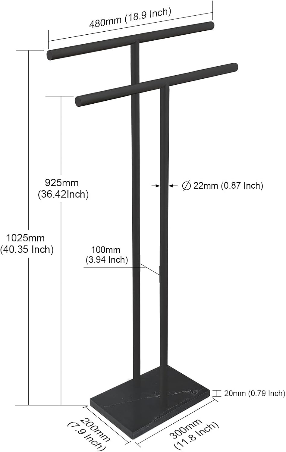 40 Inch Freestanding Towel Rack for Bathroom Floor Double-T Shape Bath Sheet ...