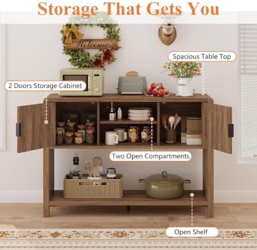 FATORRI Farmhouse Console Table with 2-Door Cabinet, Retro Entryway Table wit...