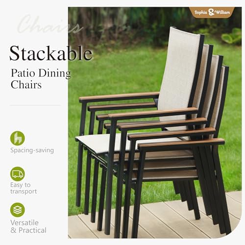 Sophia & William Patio Dining Set w/Metal Table & 6 Beige Aluminum Chairs