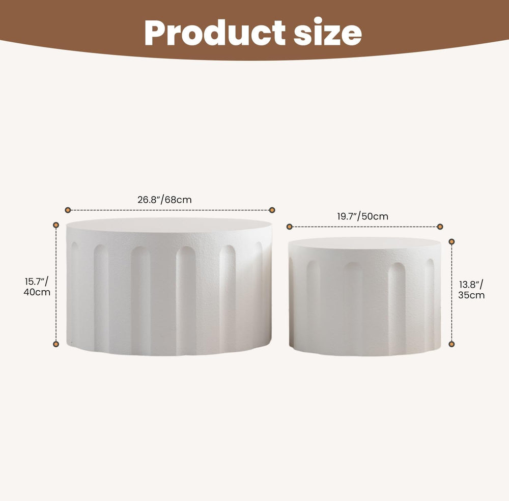 WXFKLDJ Fluted Round Nesting Coffee Table Set of 2, White B, 26.77"+19.6...
