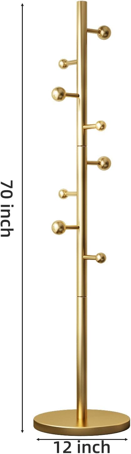 Coat Rack Freestanding Coat Tree with 8 Hooks Coat Hanger Stand,Gold