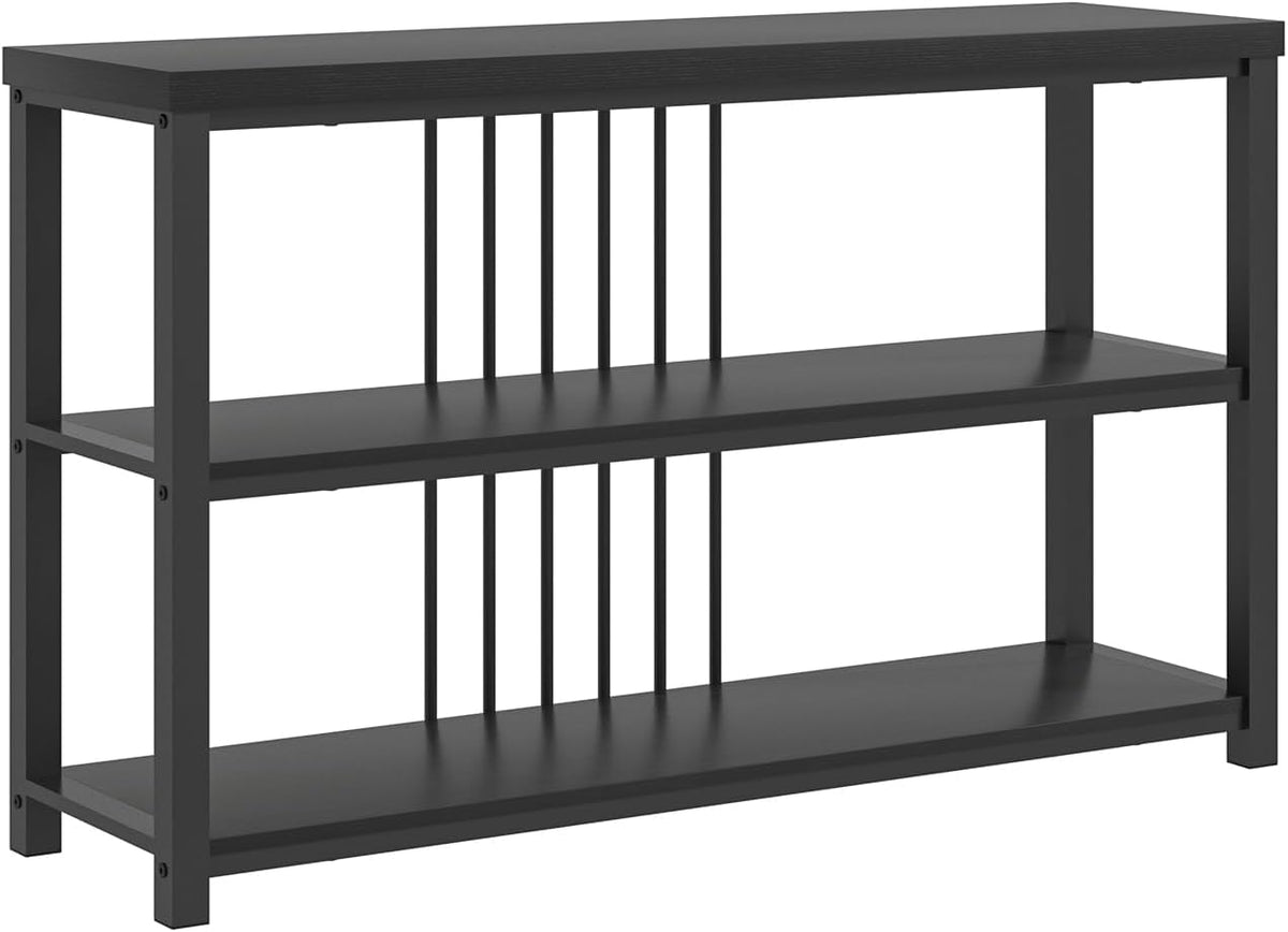 FOLUBAN Entryway Table, Modern Sofa Console Table with 3 Tier Storage Shelf for Living Room Hallway Foyer, Industrial Black Oak