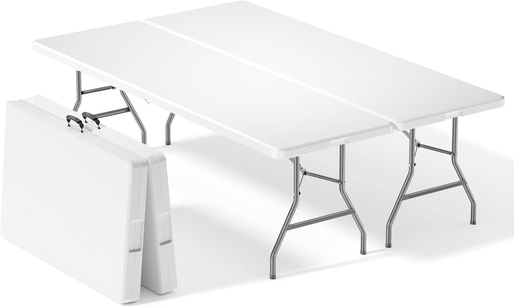 Sweetcrispy 8 FT Folding Picnic Table 2 Pack, Easy to Fold and Store
