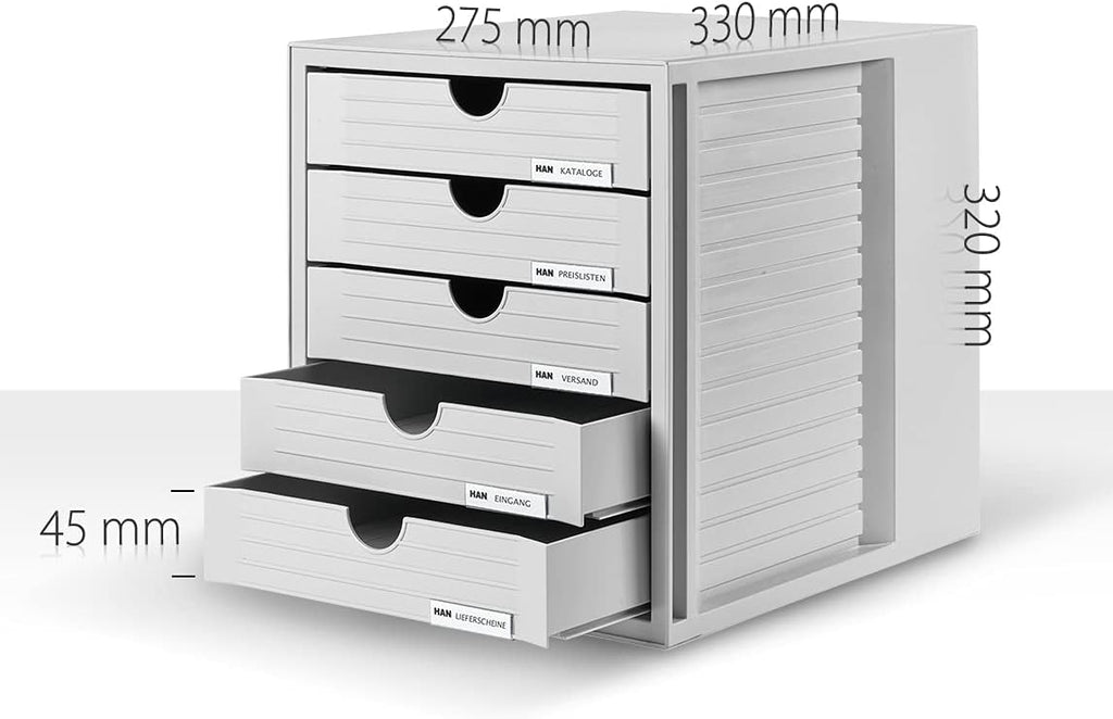HAN 1450-14, SYSTEMBOX drawer set. Innovative, attractive design with 5 closed drawers, light-grey-blue