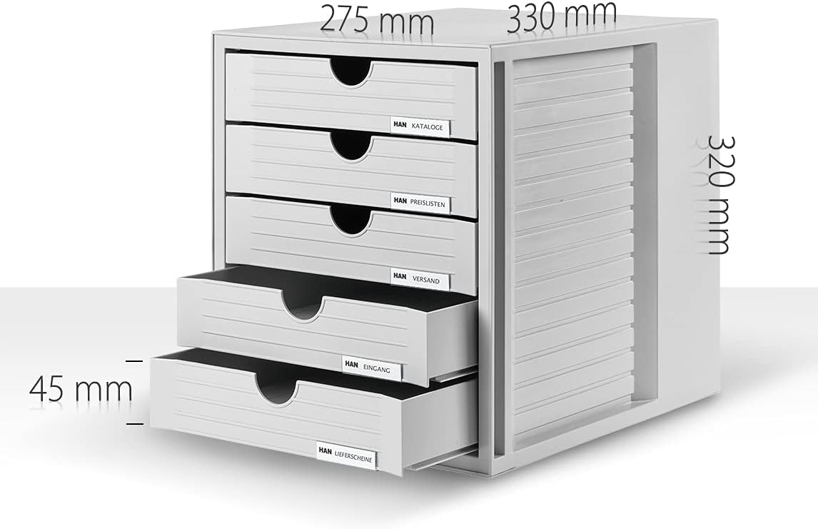 HAN 1450-14, SYSTEMBOX drawer set. Innovative, attractive design with 5 closed drawers, light-grey-blue