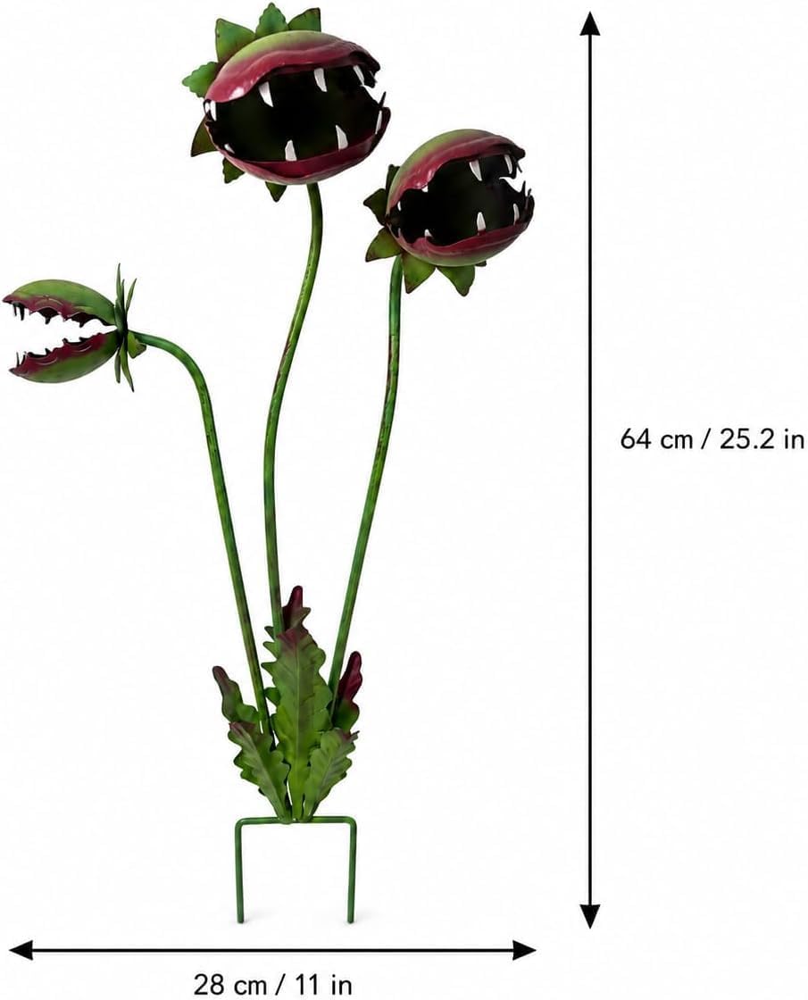 Venus Flytrap Garden Stake - 25inch Metal Outdoor Flowers Yard Art (1PCS)