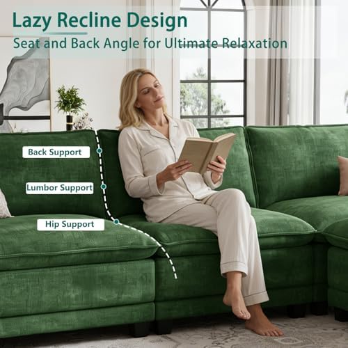 108" Modular Sectional Couch, L Shaped Cloud Sofa for Living Room | Comfortable Foam Cushions, Sturdy Frame, Appealing Appearance, Easy Assembly, Soft Chenille, Modular Design, Green