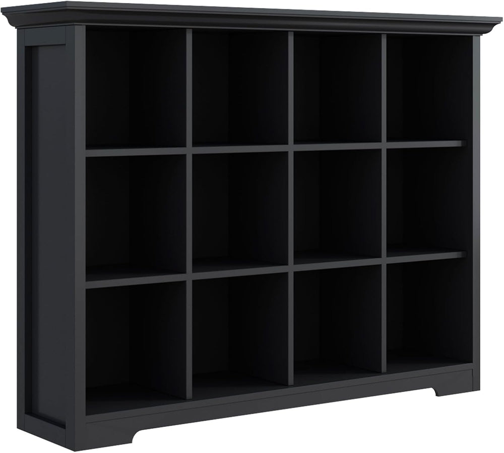 OSCHF 12-Cube Open Bookcase with Base, 3-Tier Wooden Bookshelf, Black