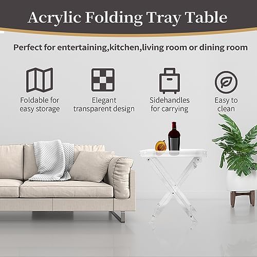 Acrylic Folding Square Tray Table, Clear, 24x20x14 inch, Home, Bar & Showroom Use