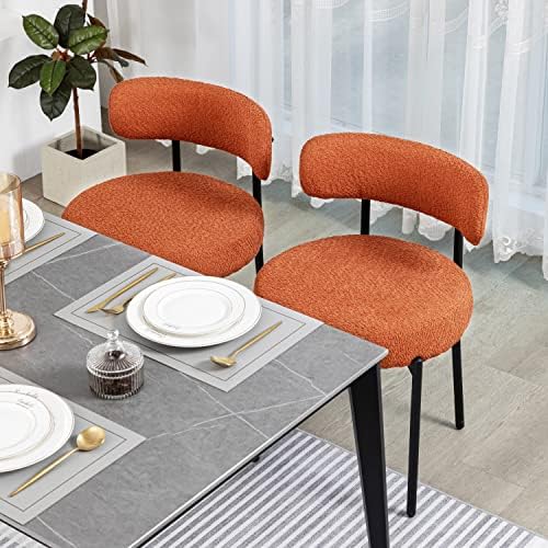DYHOME Boucle Dining Chairs Set of 4, Upholstered Dining Room Chairs Orange