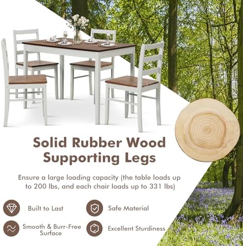 GOFLAME 5 Piece Dining Table Set for 4, Farmhouse Kitchen Table and 4 Chairs with Rubber Wood Legs, Space-Saving Wooden Dinette Set for Small Space, Dining Room, Breakfast Nook, Brown