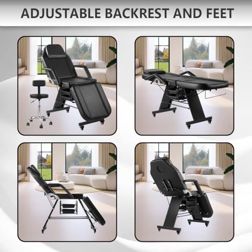 Facial Chair with Wheels and 10X Magnifying Floor Lamp Esthetician Light 73in...
